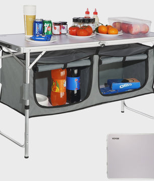 Opvouwbare Camping Keukentafel met 2 Opbergvakken - Snel Op te Zetten