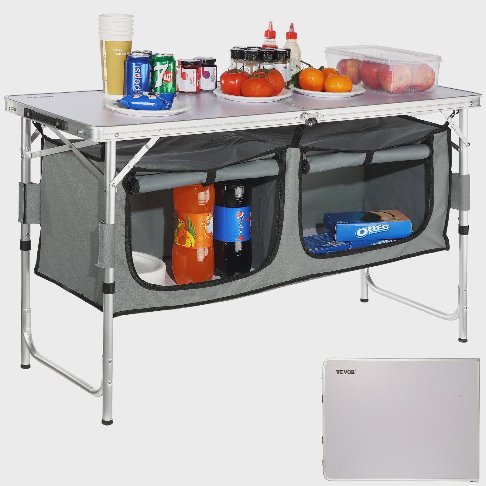 Opvouwbare Camping Keukentafel met 2 Opbergvakken - Snel Op te Zetten