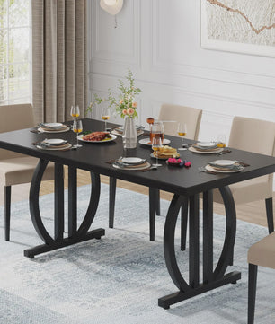 Industriële Eettafel 160 cm voor 4-6 Personen - Zwart met Zwaar Metalen Frame