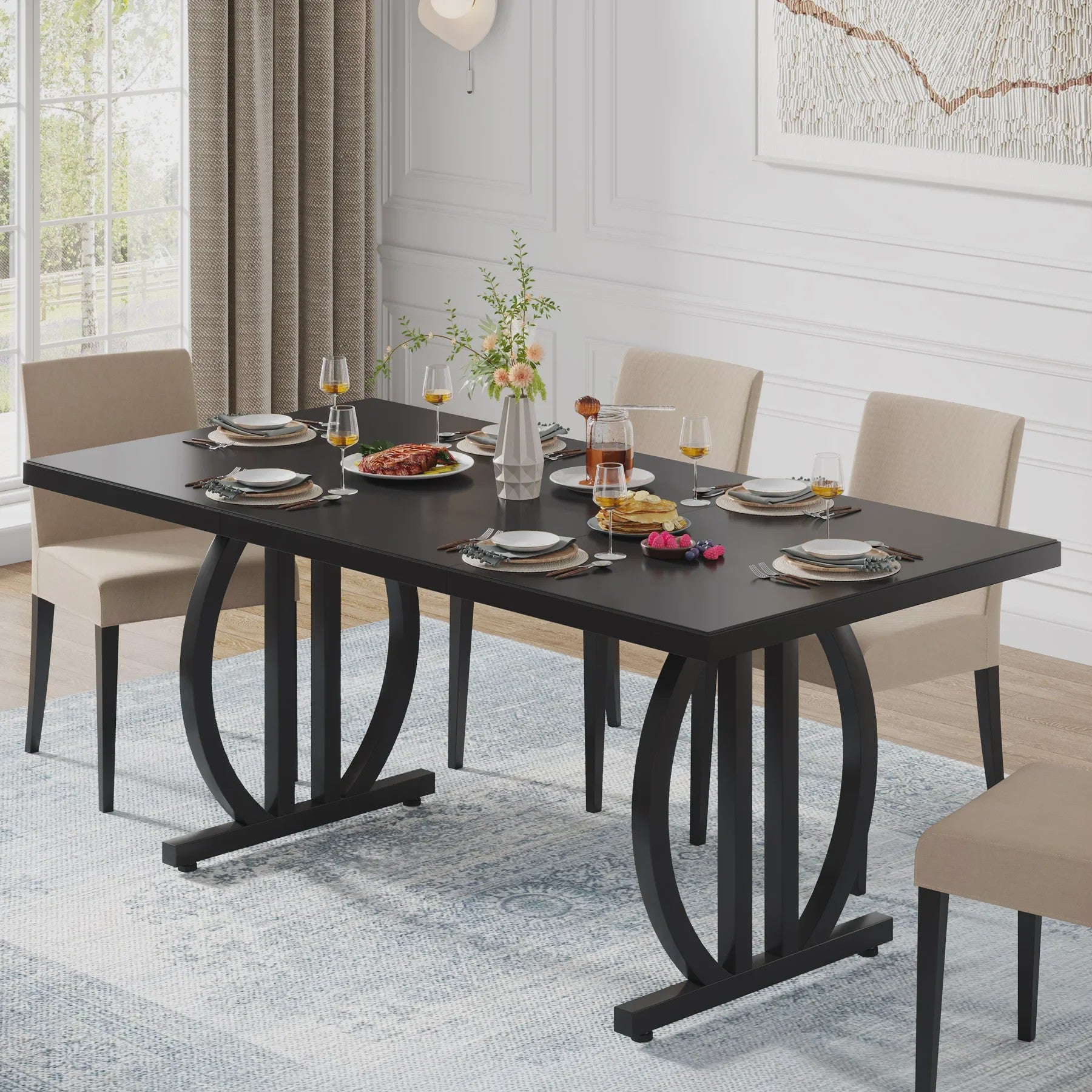 Industriële Eettafel 160 cm voor 4-6 Personen - Zwart met Zwaar Metalen Frame