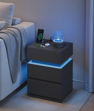 Stijlvol Nachtkastje met LED Verlichting, 2 Lades en USB Opladen - Wit/Zwart