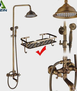 Antieke Messing Douchekraan Set met Handdouche en Doucheplank - Wandmontage, Dubbele Greep