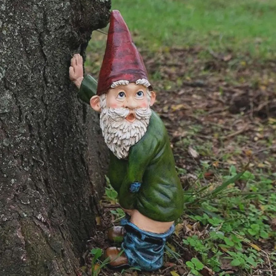 Grappige Plassende Tuinkabouter - Resin Beeldje voor Tuin & Terras