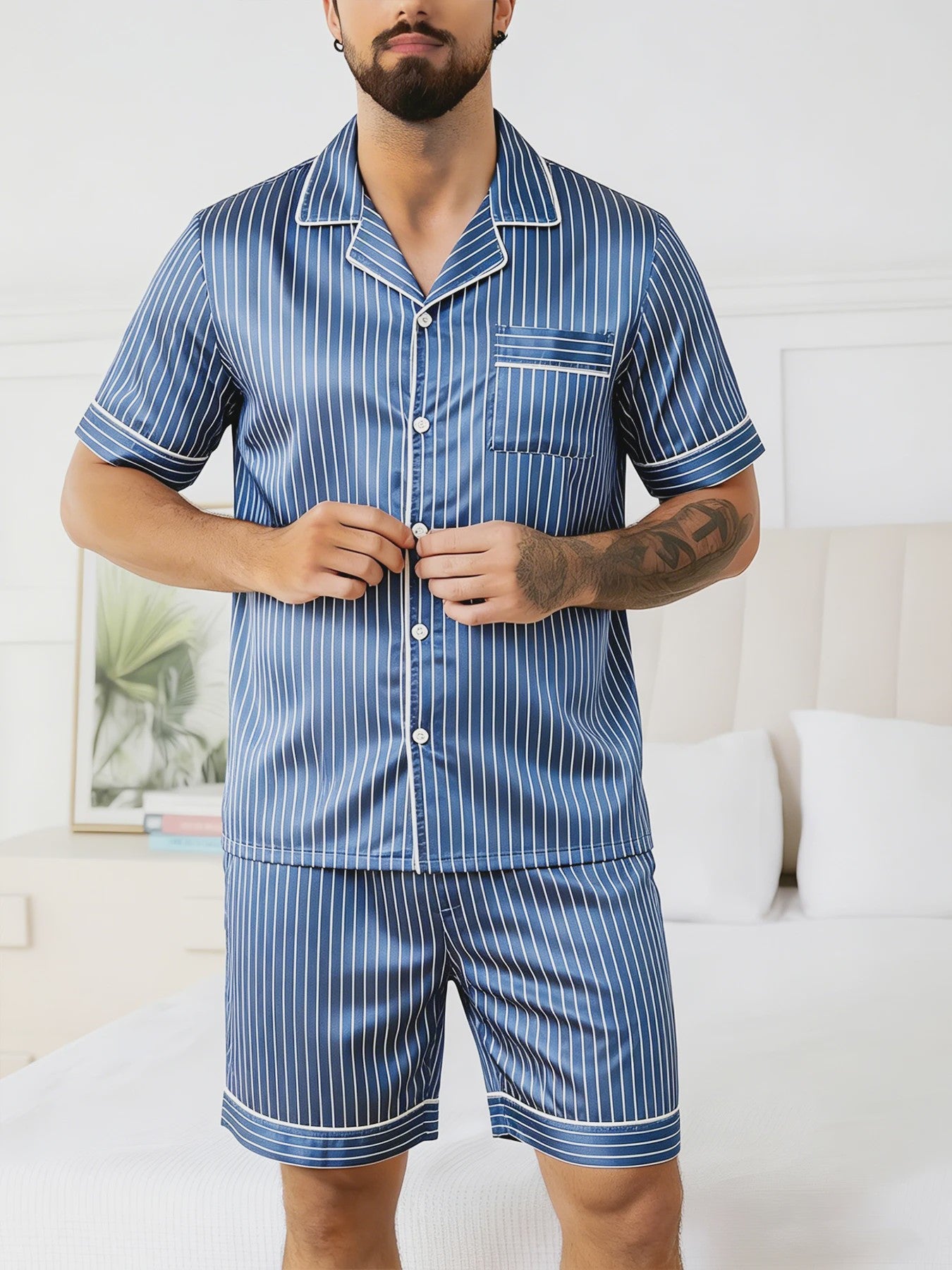 Heren Zomer Pyjama Set Korte Mouw - Zacht & Comfortabel Nachtkleding en Loungewear