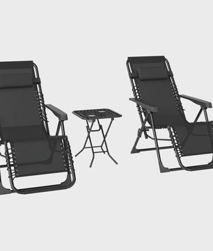 Outsunny Loungeset 2 Klapstoelen met bijzettafel, zwart - Comfortabel en Draagbaar