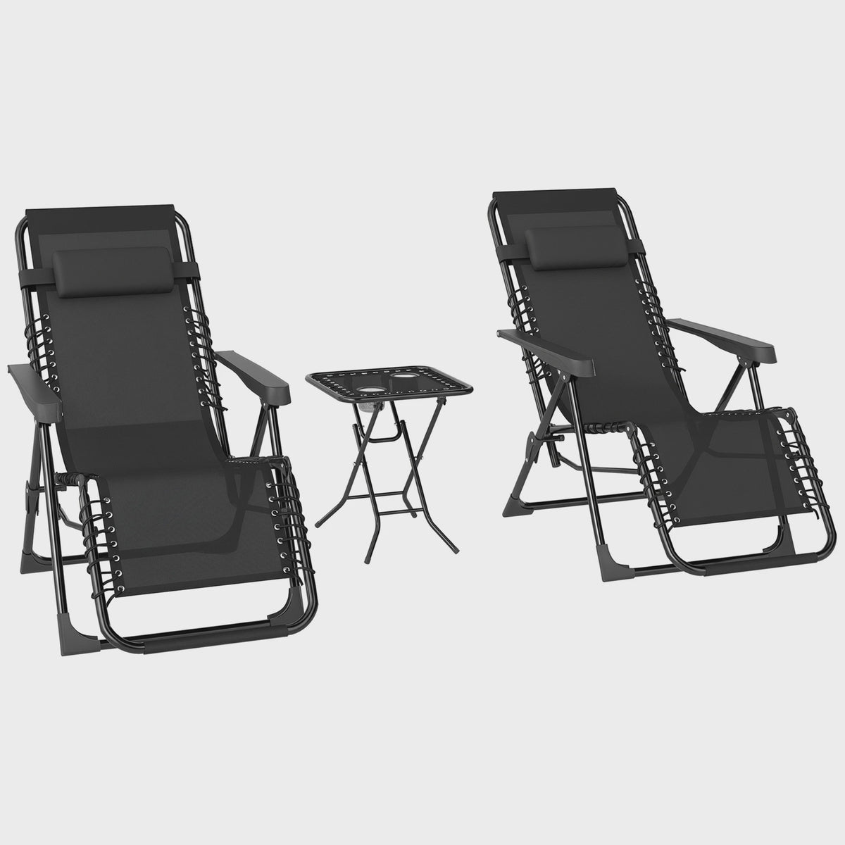 Outsunny Loungeset 2 Klapstoelen met bijzettafel, zwart - Comfortabel en Draagbaar