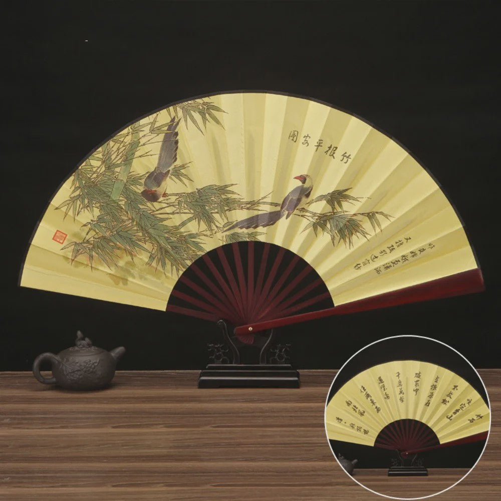Chinese Vintage Vouwventilator 33cm met Houten Handvat - Klassiek en Stijlvol