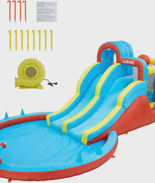 Garvee Kinder Springkussen met Waterglijbaan en Waterpistool - Groot Opblaasbaar Speelparadijs