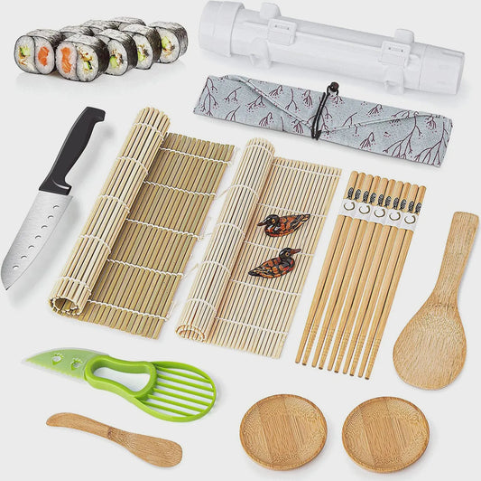 Compleet Sushi Maken Set: Bamboe Mats, Bazooka, Lepels, Eetstokjes & Meer
