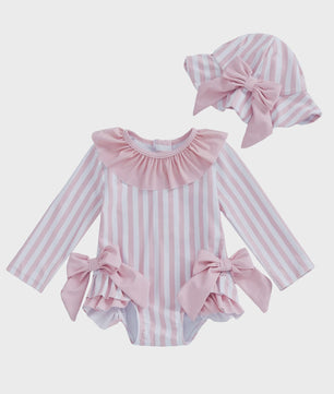 Babymeisjes Bikini met Strikken en Hoedje - Schattige Zomer Zwemkleding