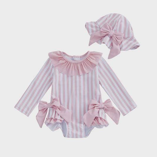 Babymeisjes Bikini met Strikken en Hoedje - Schattige Zomer Zwemkleding