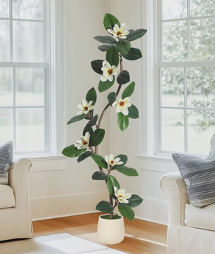 Kunst Magnolia Boom met Witte Pot - 150/180/210cm - Luxe Kunstplant voor Binnen