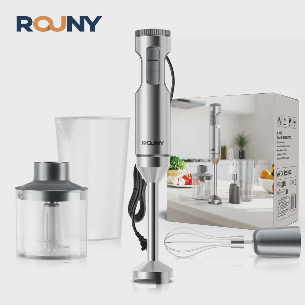 Krachtige 1200W Handmixer - 4-in-1 RVS Staafmixer met Hakker, Garde & Maatbeker