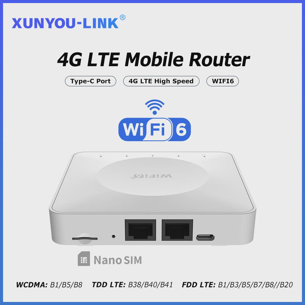 4G LTE WiFi 6 Router met SIM-kaart: 32 Apparaten, Type-C | Mobiele Draadloze Router