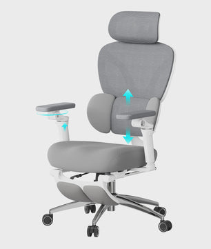 Ergonomische bureaustoel met 3D hoofdsteun, 6D armsteunen en verstelbare diepte