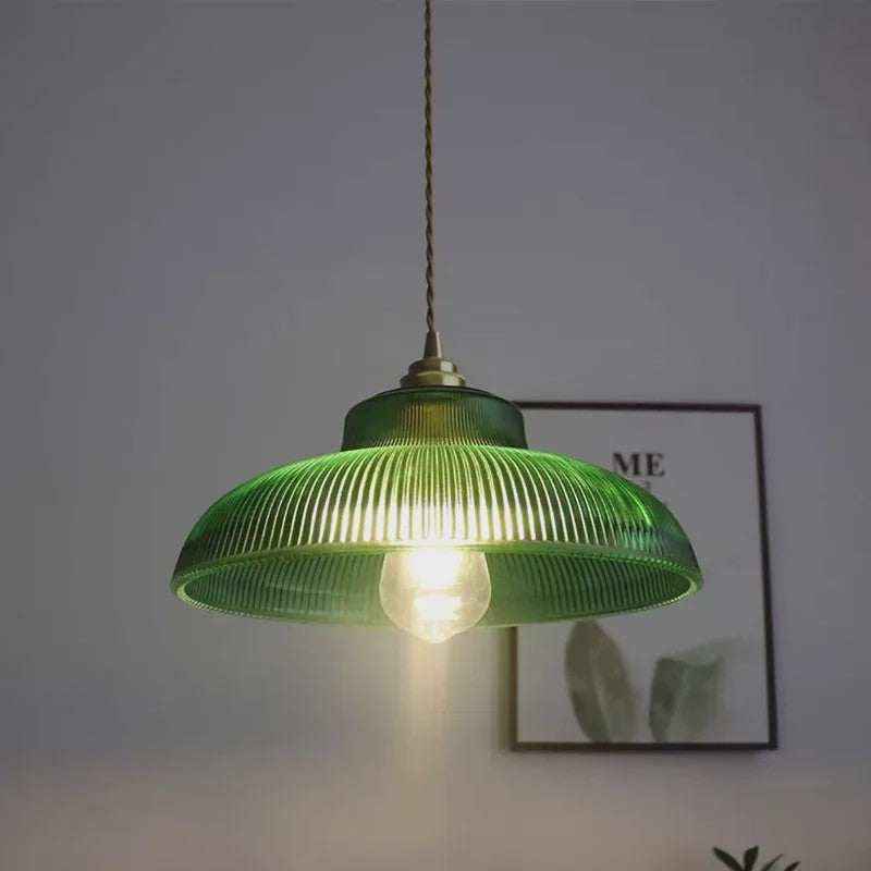 Groene Glazen Hanglamp Vintage - Sfeervolle Verlichting voor Woonkamer, Hal & Slaapkamer