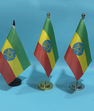 Bureauvlag Ethiopië 14x21cm Polyester - Officiële Nationale Vlag voor Tafel en Bureau