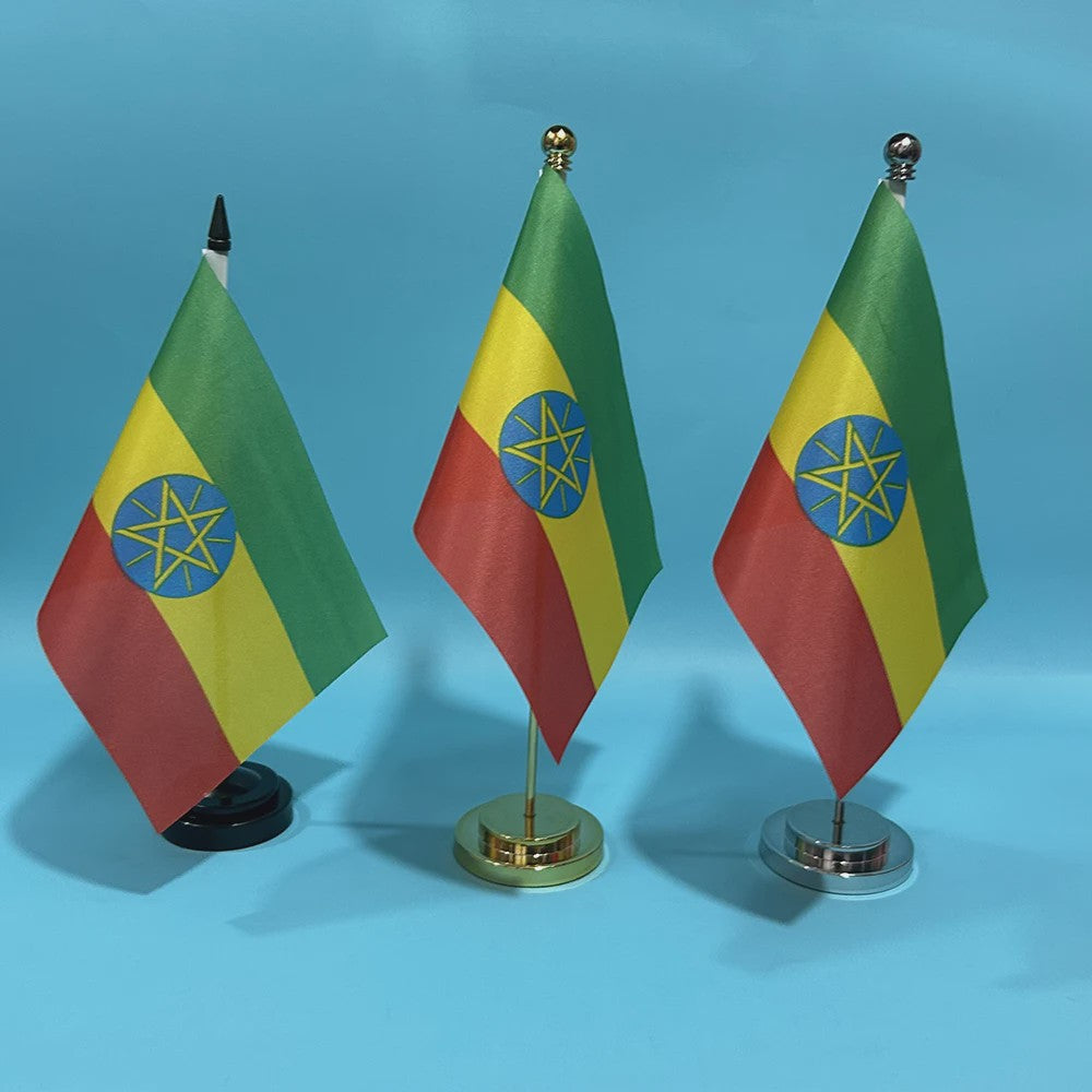 Bureauvlag Ethiopië 14x21cm Polyester - Officiële Nationale Vlag voor Tafel en Bureau