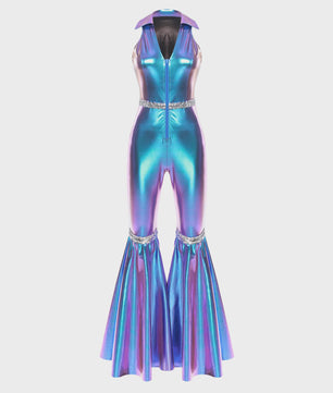 Dames Jumpsuit Jaren '70 Disco Stijl met Pailletten en Flare Pijpen