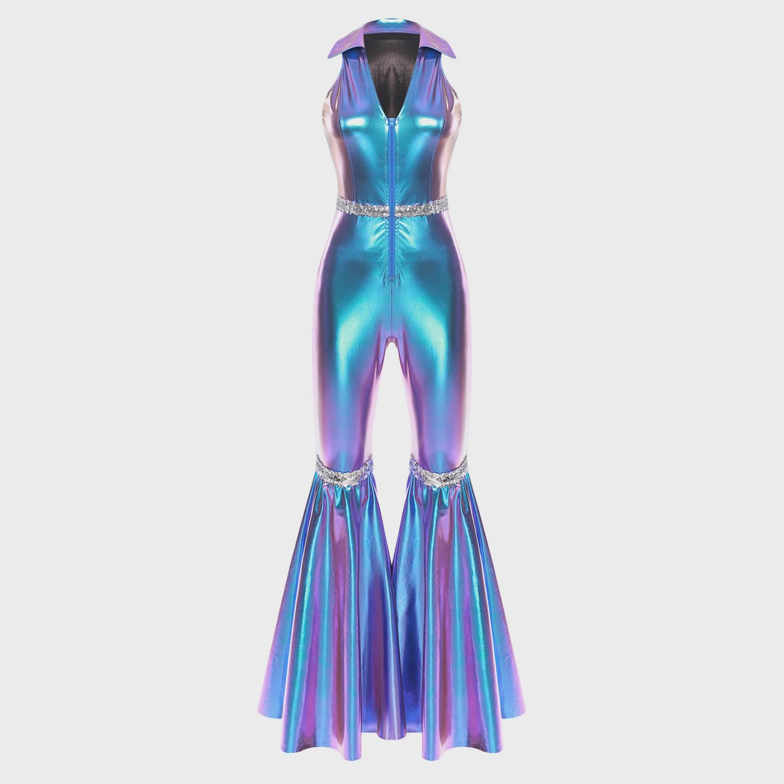 Dames Jumpsuit Jaren '70 Disco Stijl met Pailletten en Flare Pijpen
