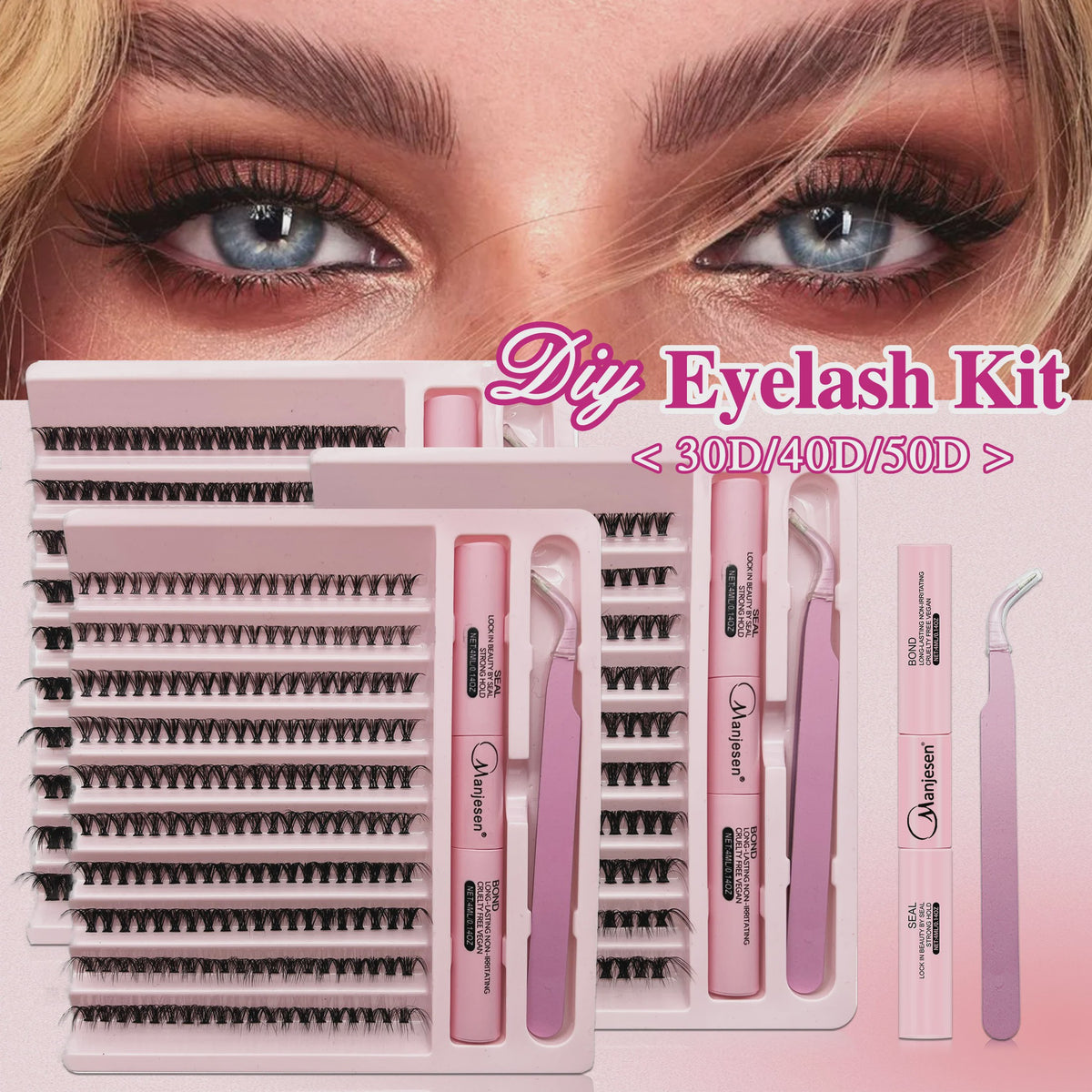 DIY Wimperextensie Kit: Clusters, Bond, Seal & Tweezer voor Professionele Look