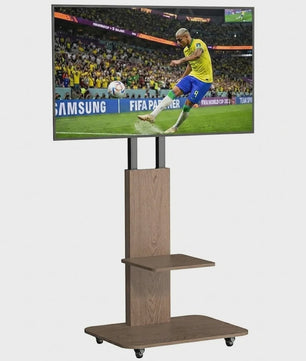Verrijdbaar TV-meubel met Plank - In Hoogte Verstelbaar (40-75 inch) - Heavy Duty Staal & Hout