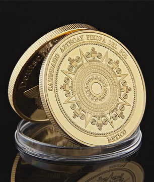 Gouden Azteken Zonnekalender Munt Mexico - Vintage Souvenir Collectible