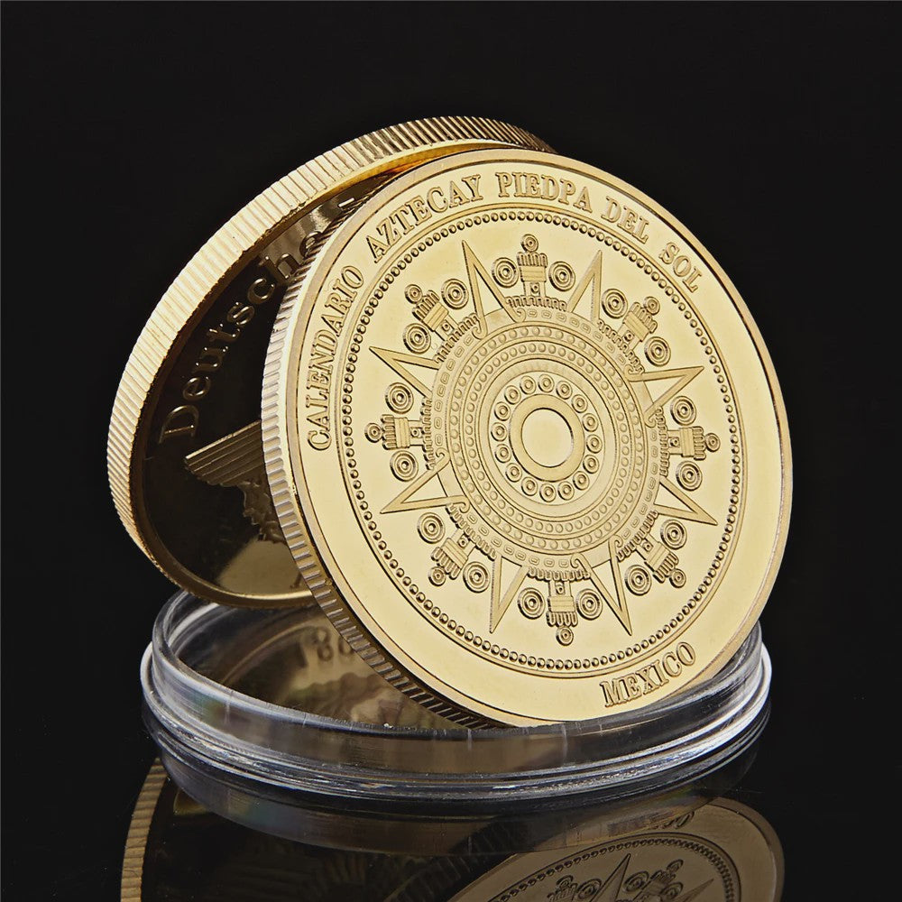 Gouden Azteken Zonnekalender Munt Mexico - Vintage Souvenir Collectible