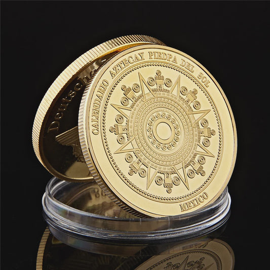 Gouden Azteken Zonnekalender Munt Mexico - Vintage Souvenir Collectible