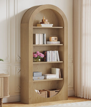 Hoge Boekenkast met 5 etages en boogontwerp - Stijlvolle Houten Displaykast