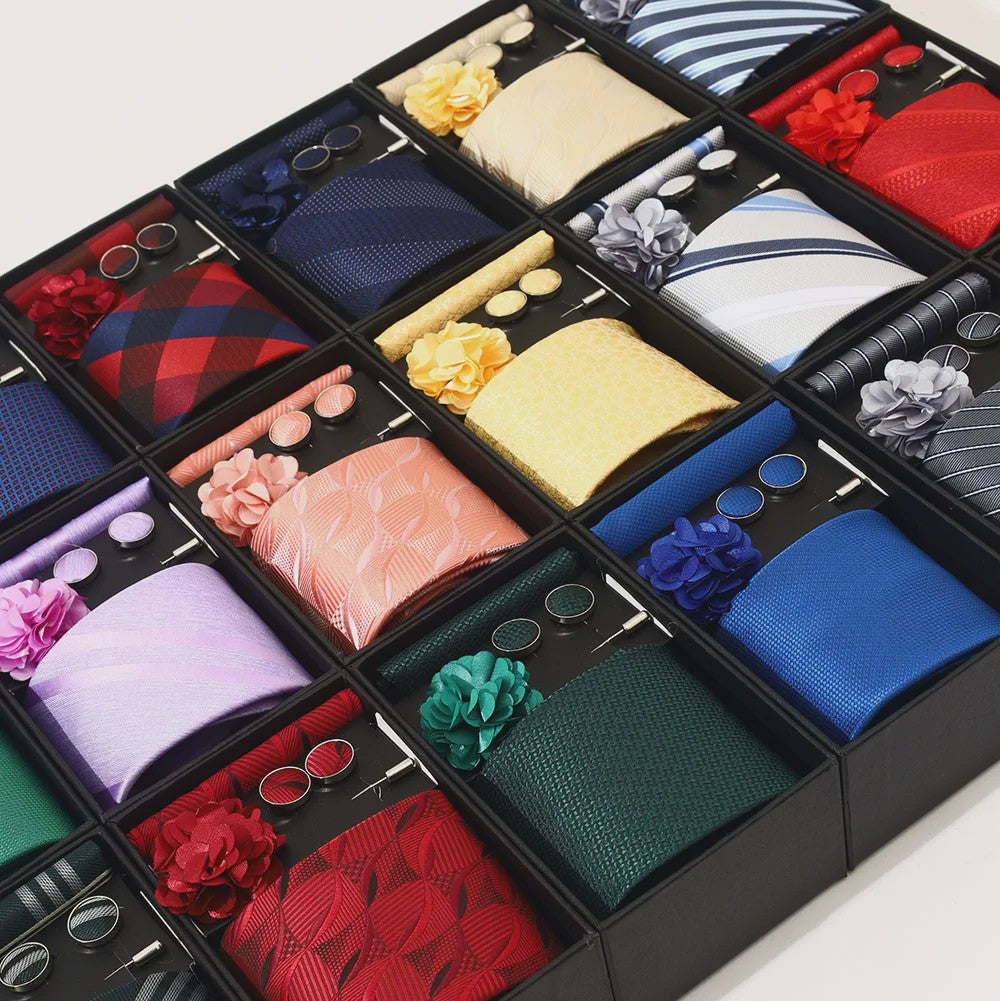 Luxe Heren Cadeauset: Strikdas, Zakdoek, Manchetknopen, Clip & Broche - Perfect voor Bruiloft & Feest