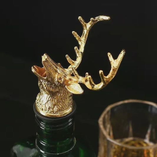 Gouden Hertenkop Fles Stopper & Schenktuit - Stijlvolle Wijn & Olie Dispenser