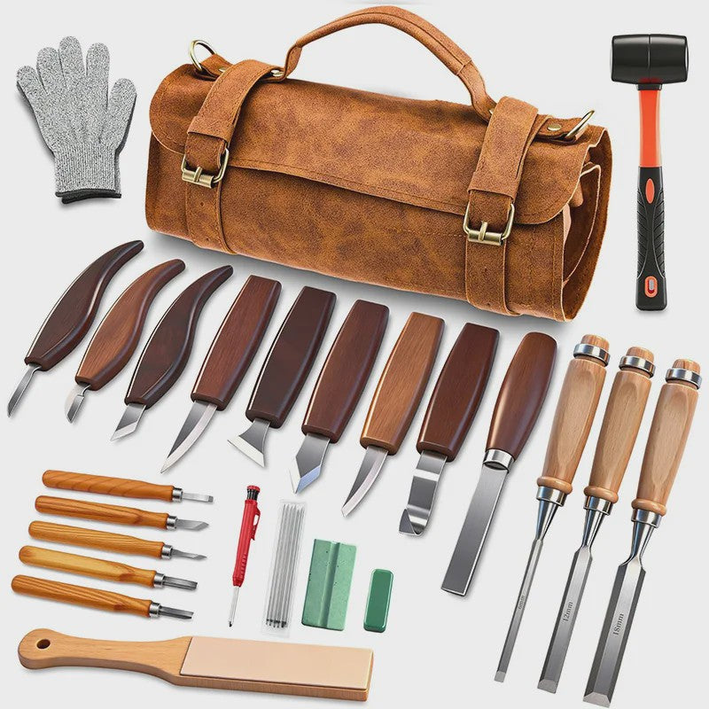Compleet Houtsnijgereedschap Set (25 Delig) - Ideaal voor Beginners en Hobbyisten