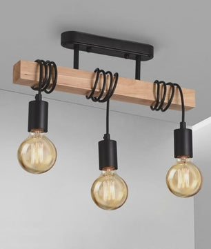 Retro Houten Plafondlamp met 3xE27 Fitting - Vintage Boho Stijl