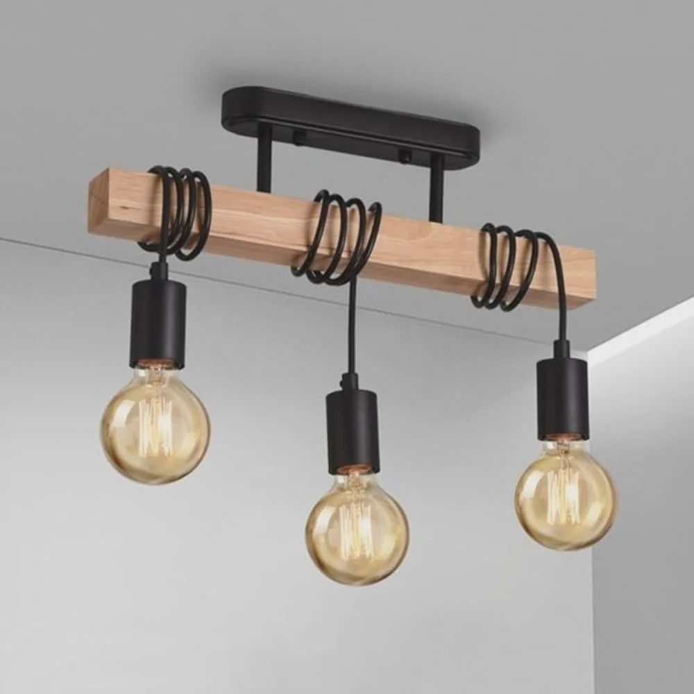 Retro Houten Plafondlamp met 3xE27 Fitting - Vintage Boho Stijl