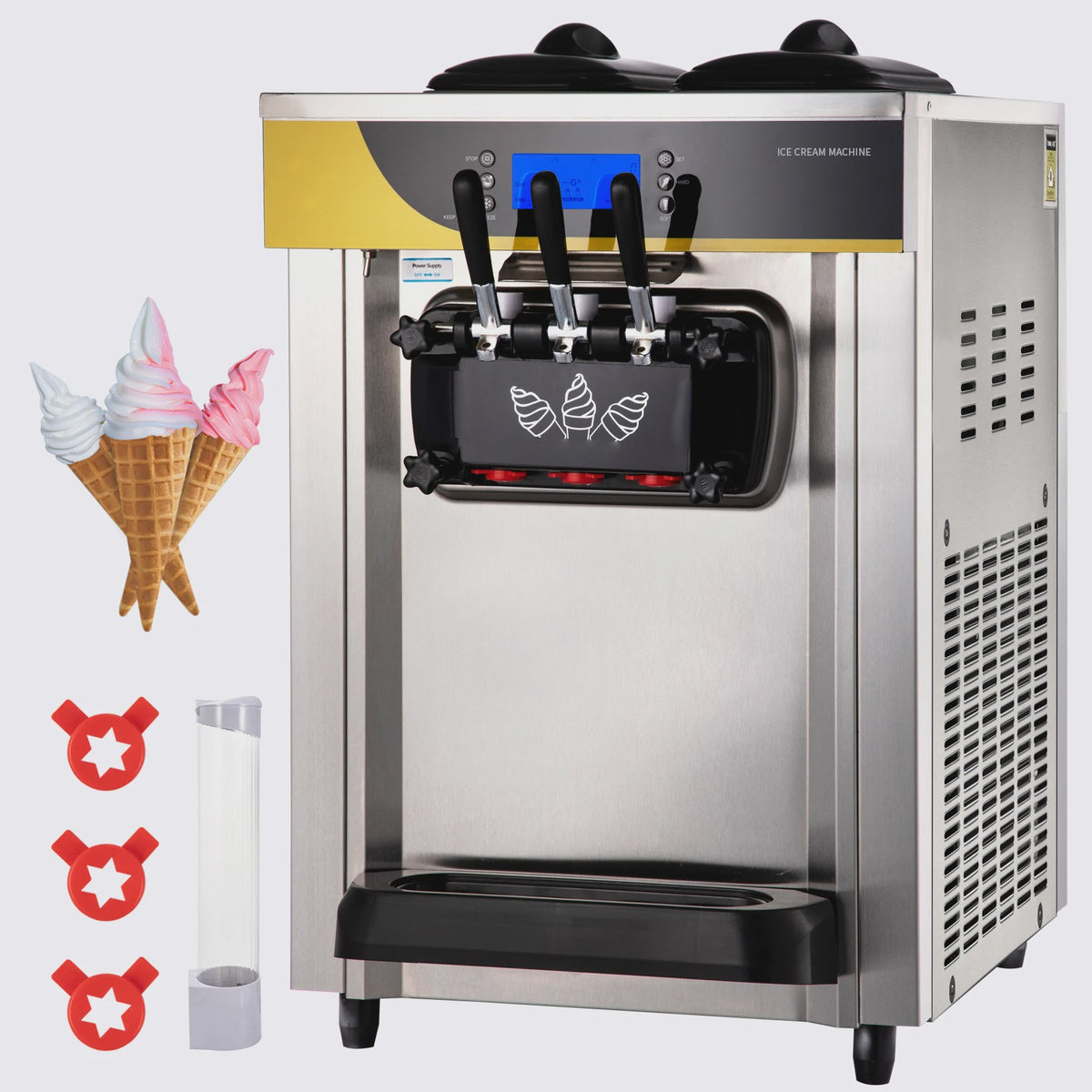 Professionele IJsmachine 22-30L/U - 2200W Soft Serve Machine met 2x6L Hoppers