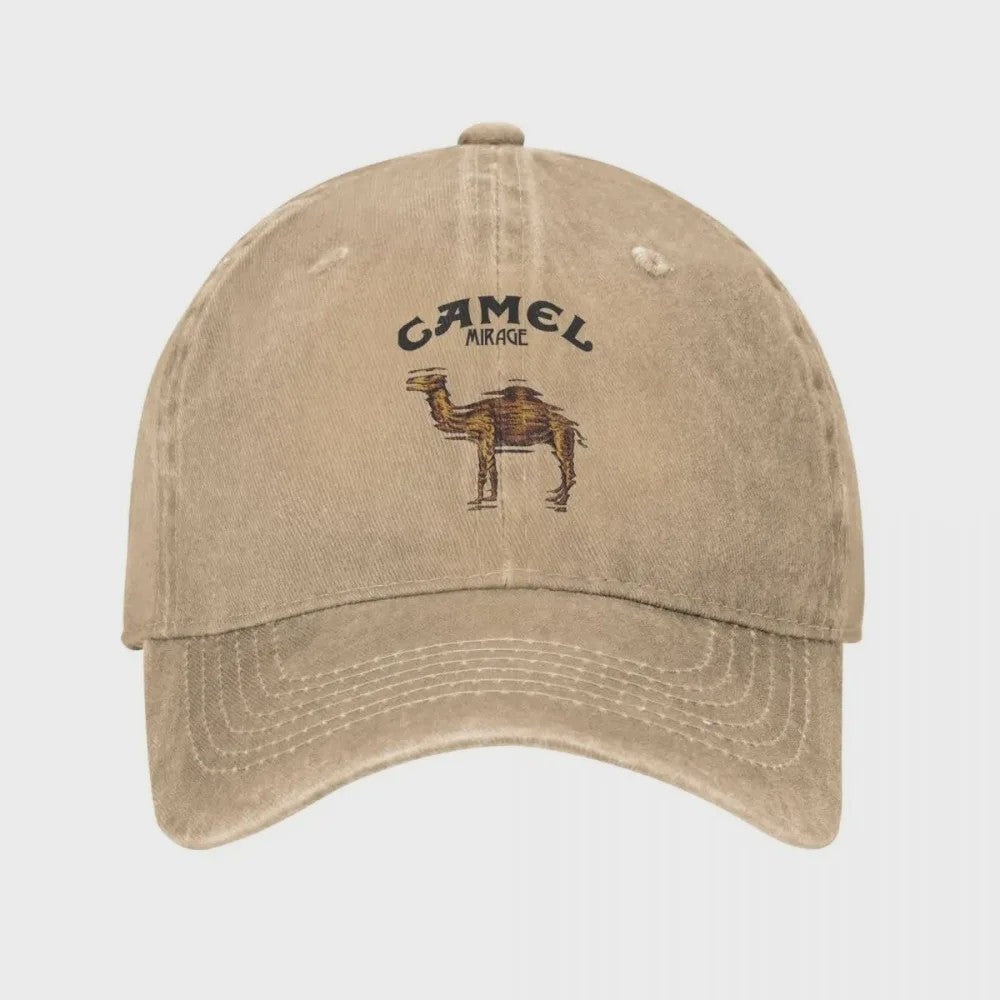 Vintage Trucker Cap met Camel Print - Verstelbaar en Washed Look