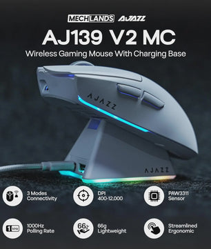 Ajazz AJ139 V2 MC Gaming Muis: Draadloos, RGB, 24000 DPI & Magnetische Oplaadbasis