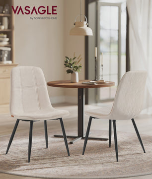 Set van 2 VASAGLE Eetkamerstoelen - Crèmekleurig Gestoffeerd met Metalen Poten