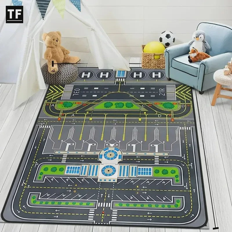 VIKAMA Speelkleed Vliegveld met Vliegtuigen - Wasbaar & Antislip Speelmat voor Kinderkamer