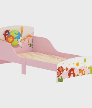 AIYAPLAY Kinder Vloerbed met Dierenprint - 140x70 cm - Inclusief Beschermpanelen & Lattenbodem