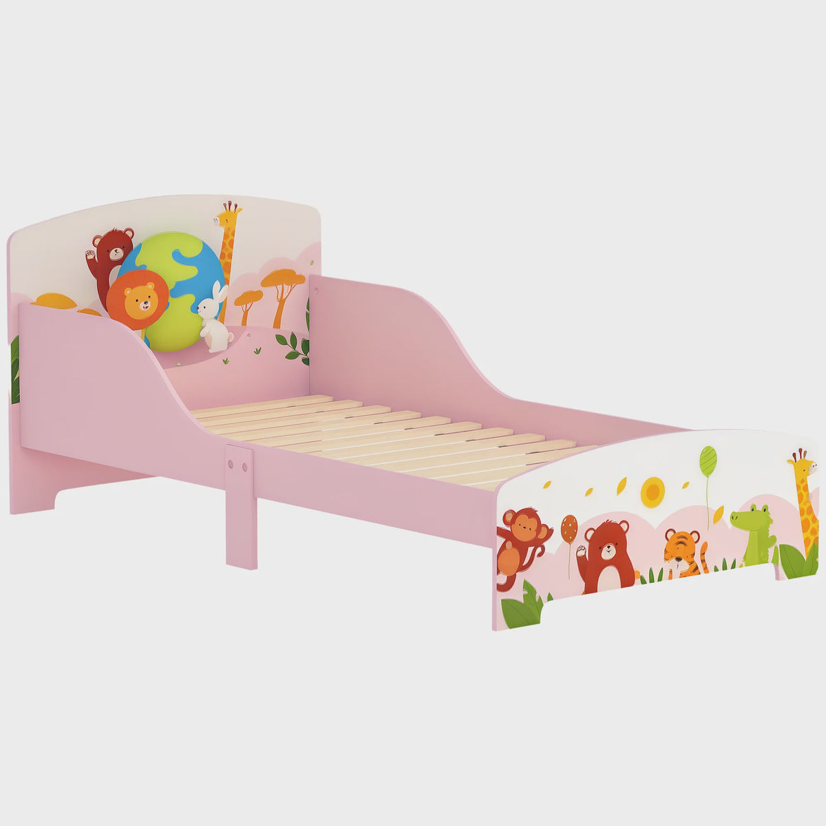 AIYAPLAY Kinder Vloerbed met Dierenprint - 140x70 cm - Inclusief Beschermpanelen & Lattenbodem