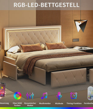 Modern Kunstlederen Bed met Lades en Opbergruimte - Stijlvol Dubbelbed