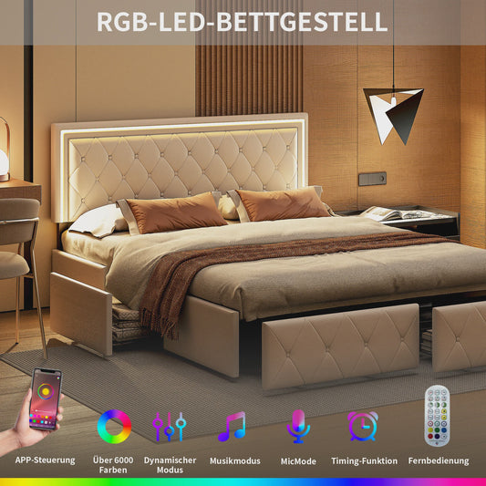 Modern Kunstlederen Bed met Lades en Opbergruimte - Stijlvol Dubbelbed