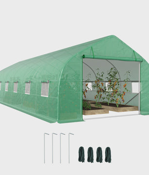 Ruime Tuinkas 8x3x2m met PE-afdekking, Stalen Frame, Roldeur en 12 Ramen