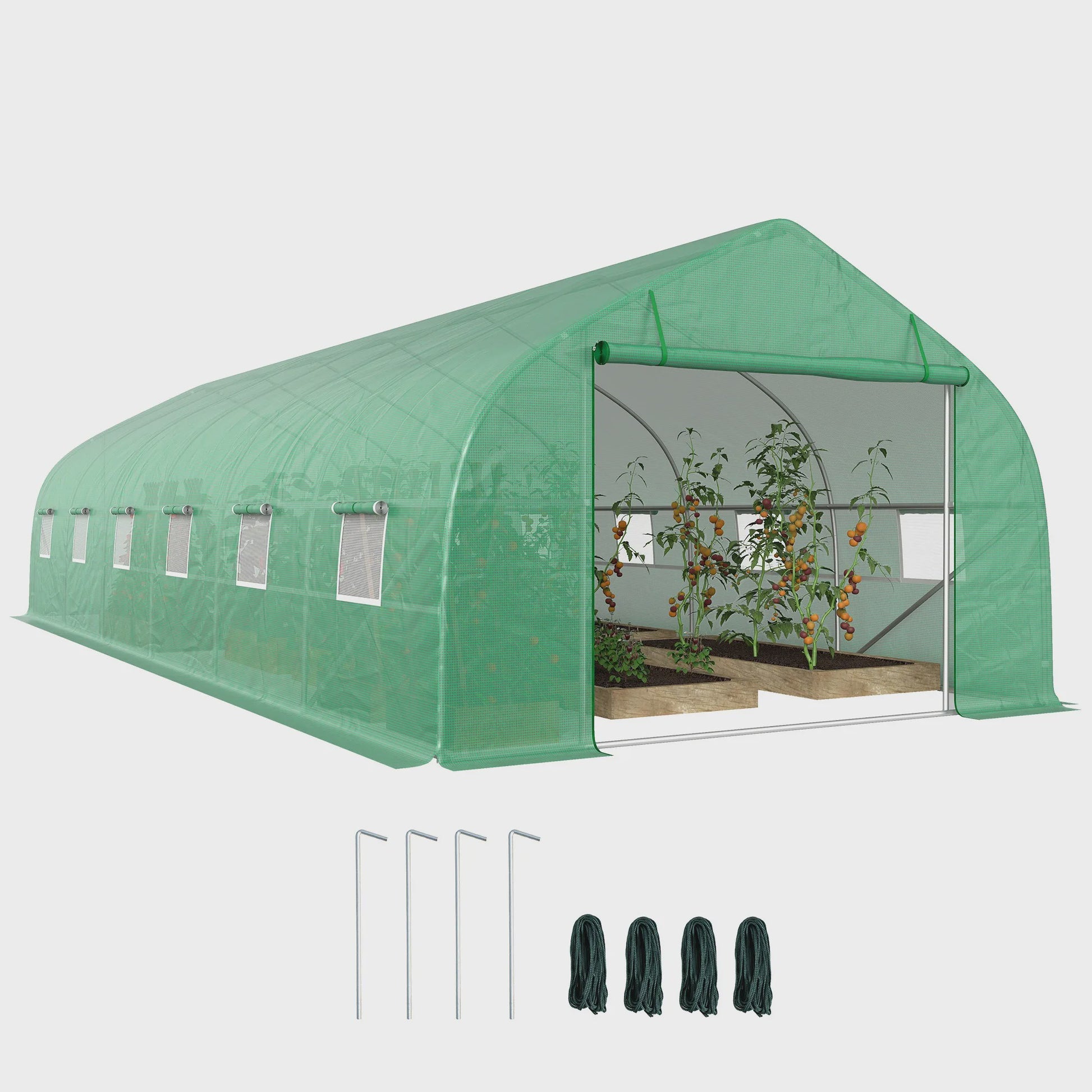 Ruime Tuinkas 8x3x2m met PE-afdekking, Stalen Frame, Roldeur en 12 Ramen