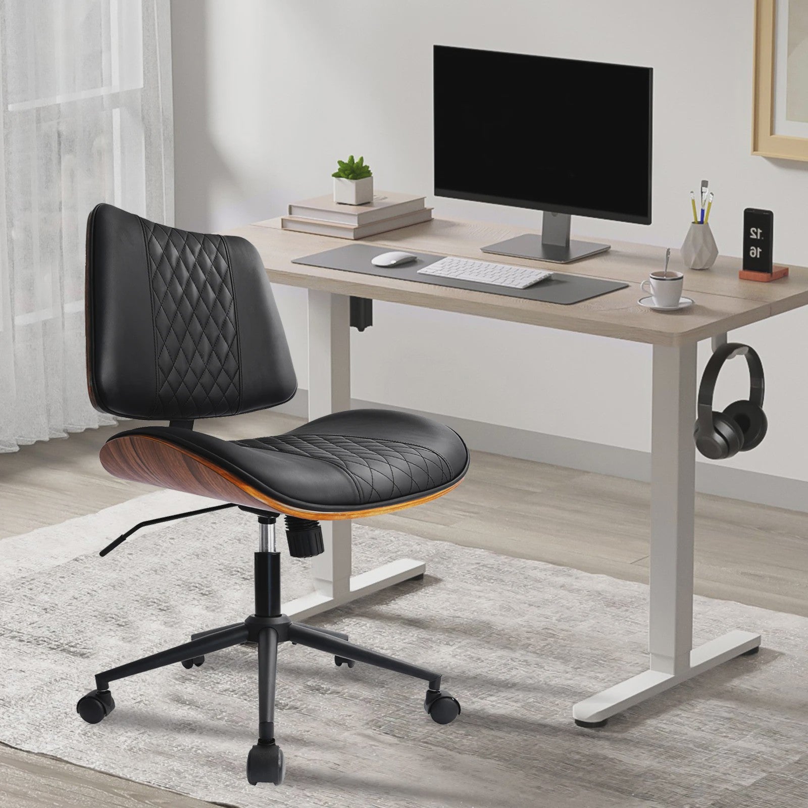 Ergonomische Bureaustoel met Walnoot Finish en Comfortabele Zitting