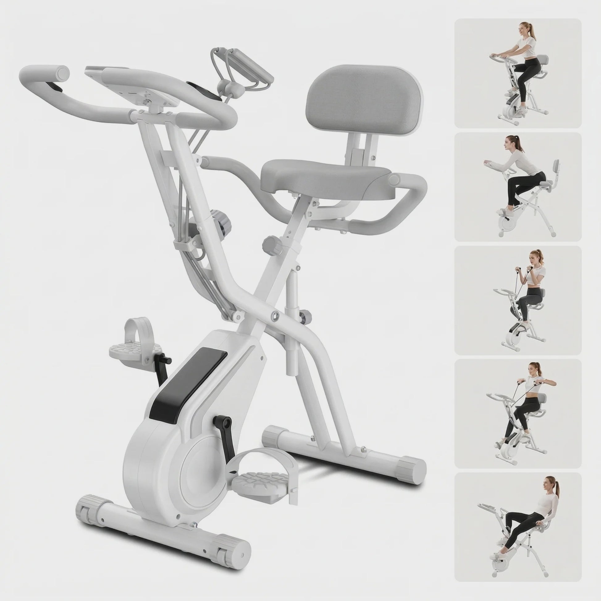 UMAY 5-in-1 Opvouwbare Hometrainer met Rugleuning, 8 Weerstandsniveaus & Weerstandsbanden