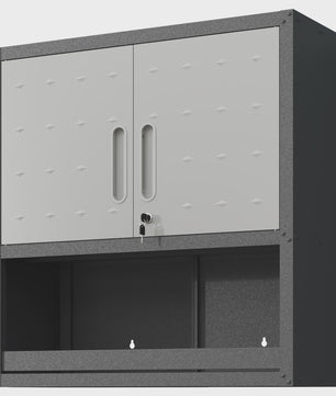 Grijze Metalen Wandkast met Slot, 1 Plank & 1 Open Lade - 75x77x30 cm