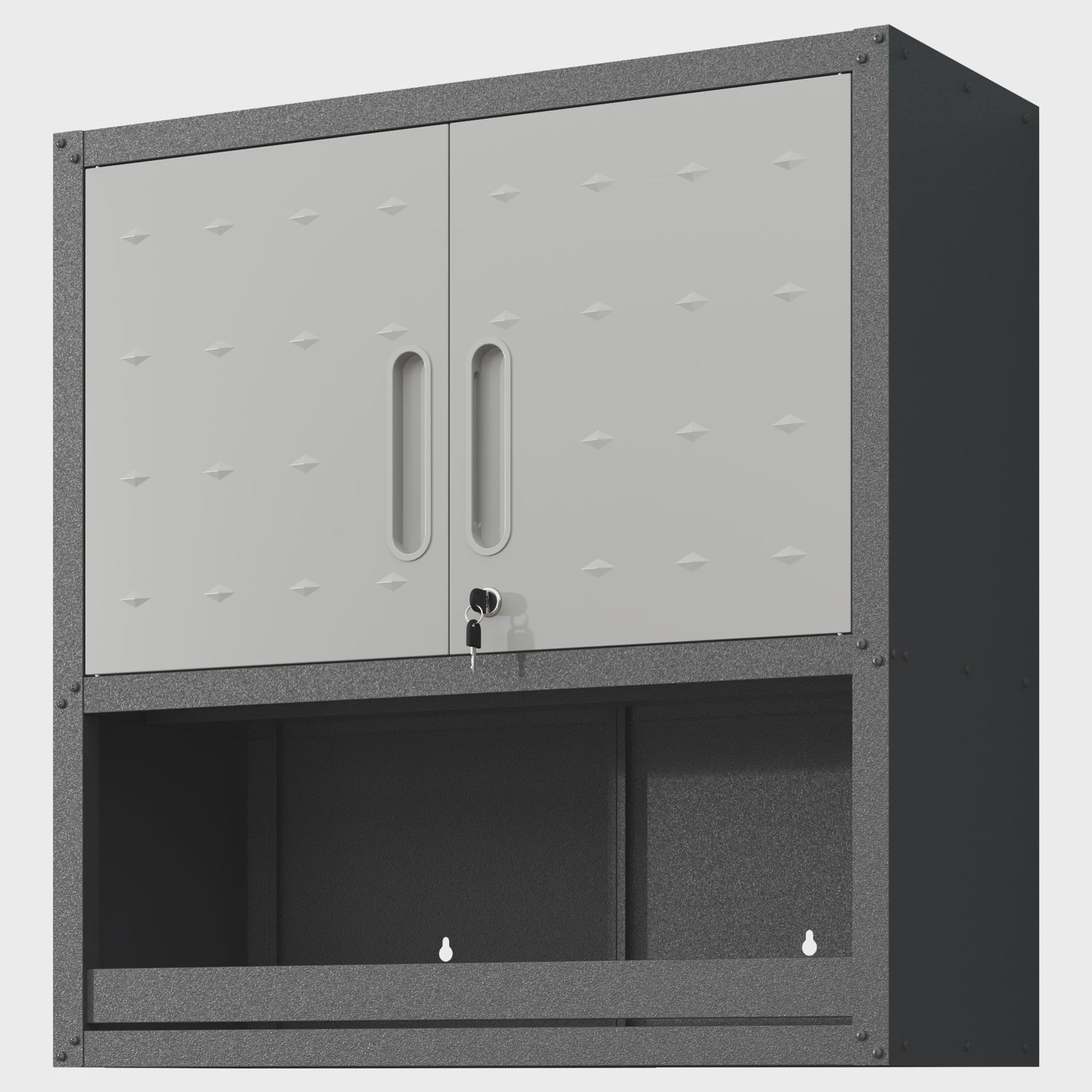 Grijze Metalen Wandkast met Slot, 1 Plank & 1 Open Lade - 75x77x30 cm